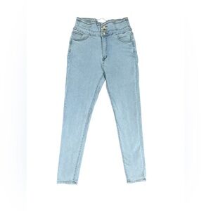 High-Waisted Light Blue Jeans SHEIN Skinny Pants 3 button pants